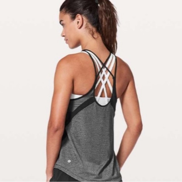 Lululemon grey and black run off route mesh panel tank - Picture 1 of 8